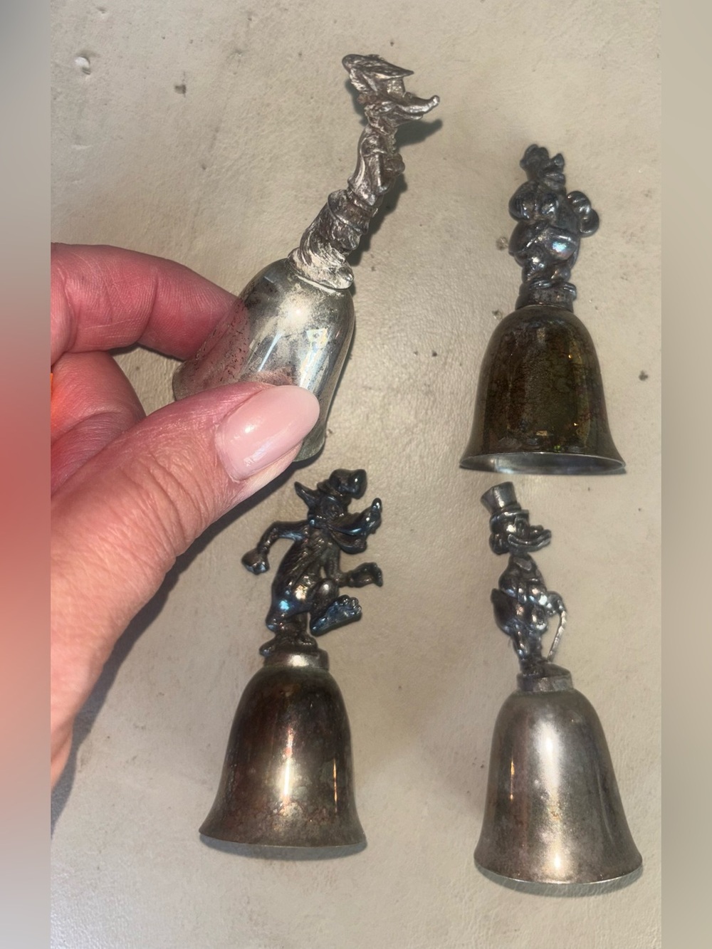 4 Mini Disney Figure silver plated bells